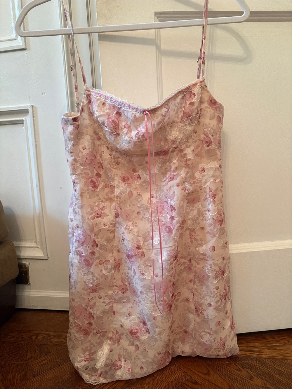 Princess Polly Blush Pink Floral Satin Slip Dress with Lace Trim